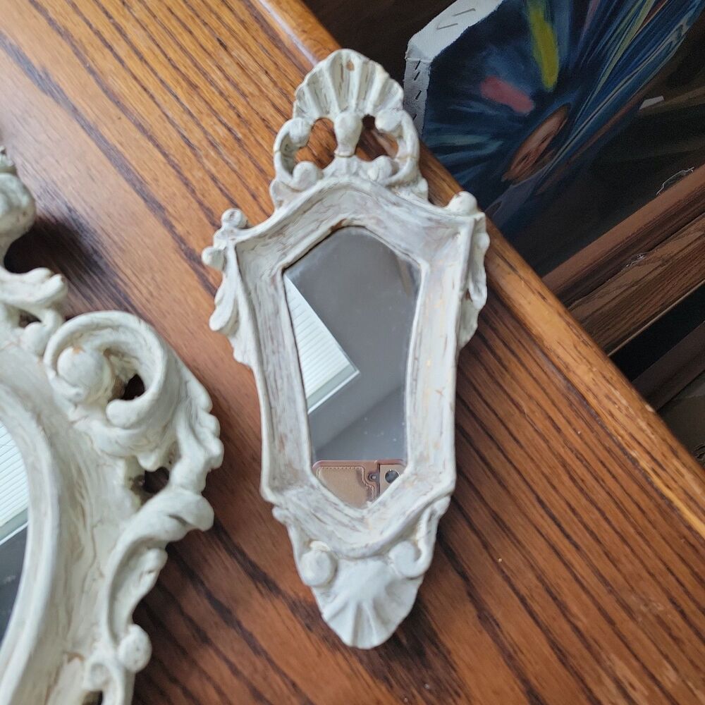 Vtg Set of 3 Italian Country Accent Wall Mirrors Whitewash Wood Scrolls READ - Picture 3 of 8
